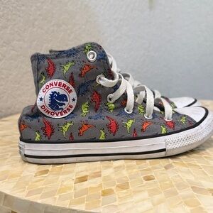 Converse Dinoverse Kids High-Tops - Gray with Colorful Dinosaurs size 1Y